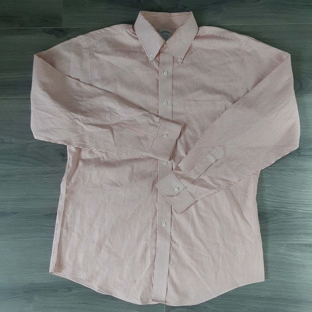 Brooks Brothers Regent Non-Iron Supima Cotton Striped Shirt Mens 16-35 Orange